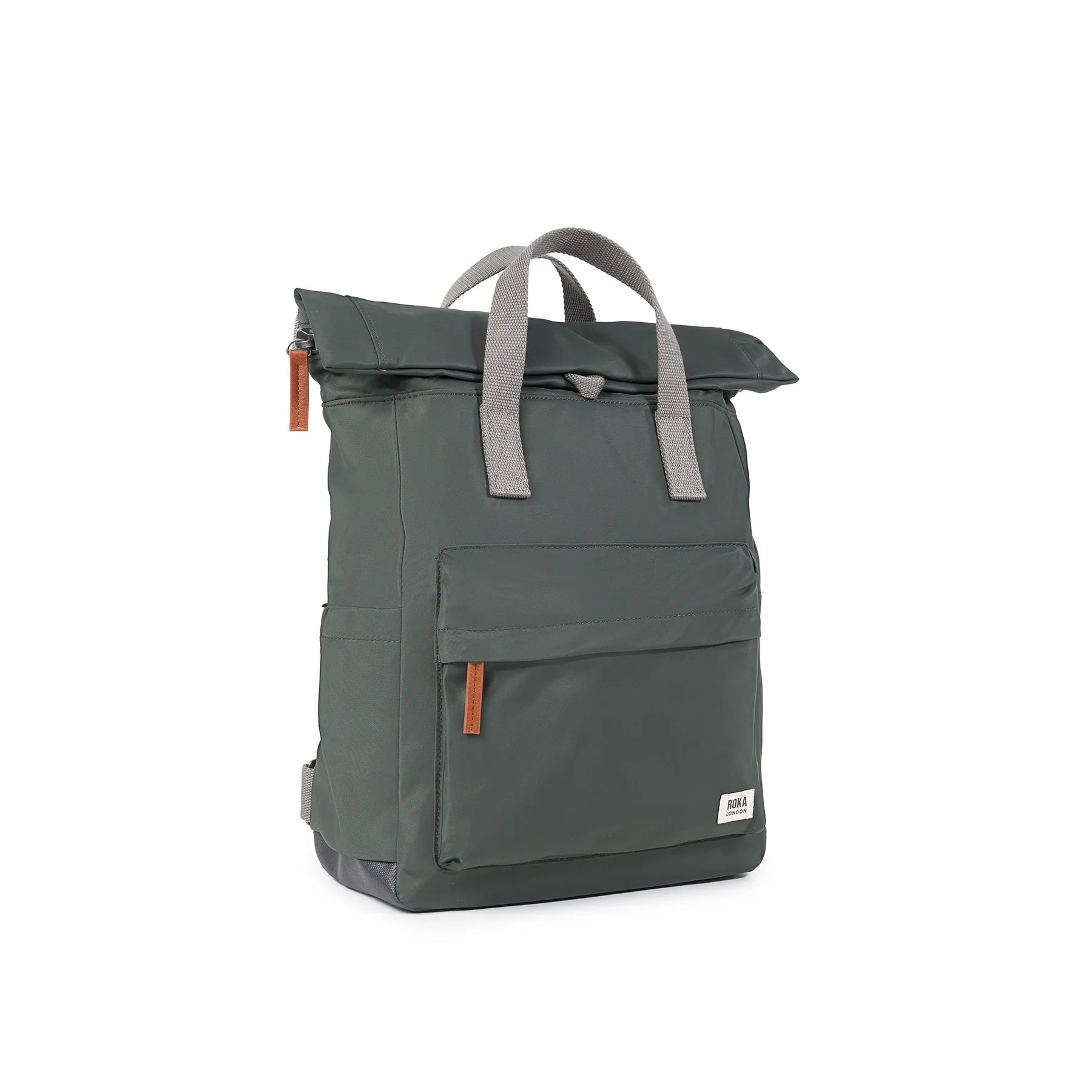 Green backpack with gray straps on a white background