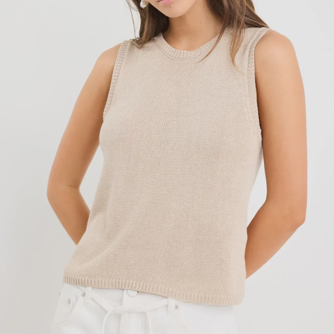 Relaxed Sleeveless Knit Tank Top - Sand