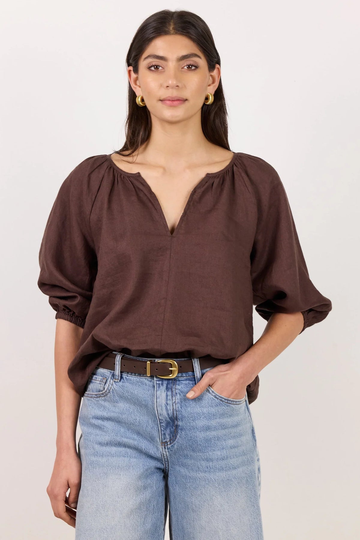 Revolutionary Linen Relaxed Top - Dk Chocolate