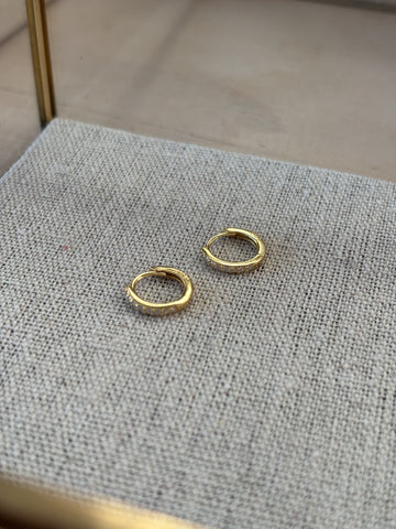 Huggie Earrings Small Circle Diamonte Gold