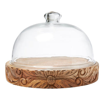 Glass Dome with Carved Base - Small
