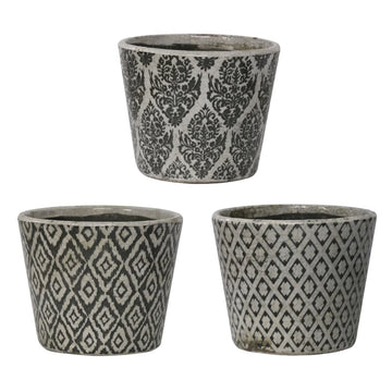Vintage Patterned Planters - Black + White