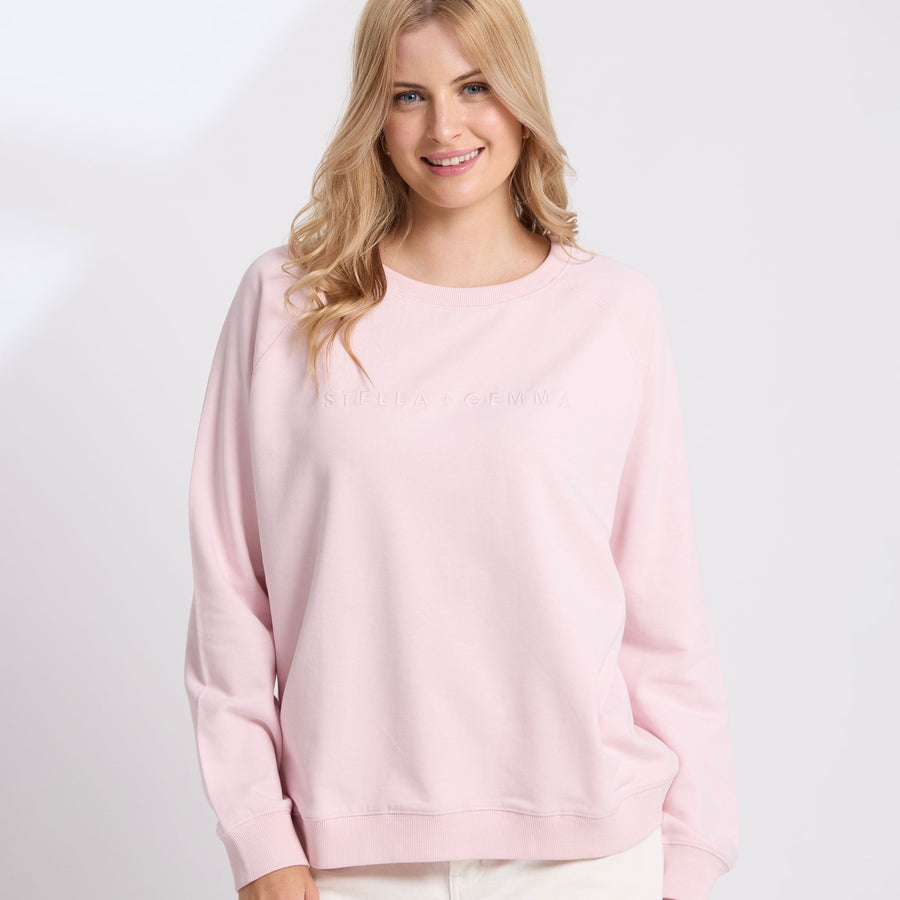Stella + Gemma Classic Embroidered Sweater - Pink Tulle