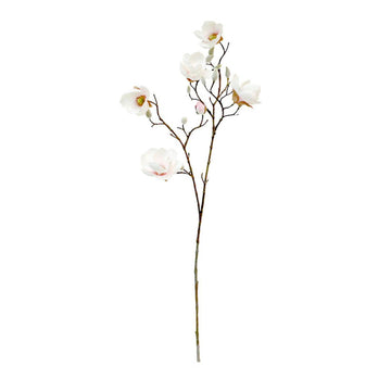 Artificial flower branch with white flowers on a white background