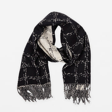 S + G Scarf - Patchwork Black with Tassels SGS1924