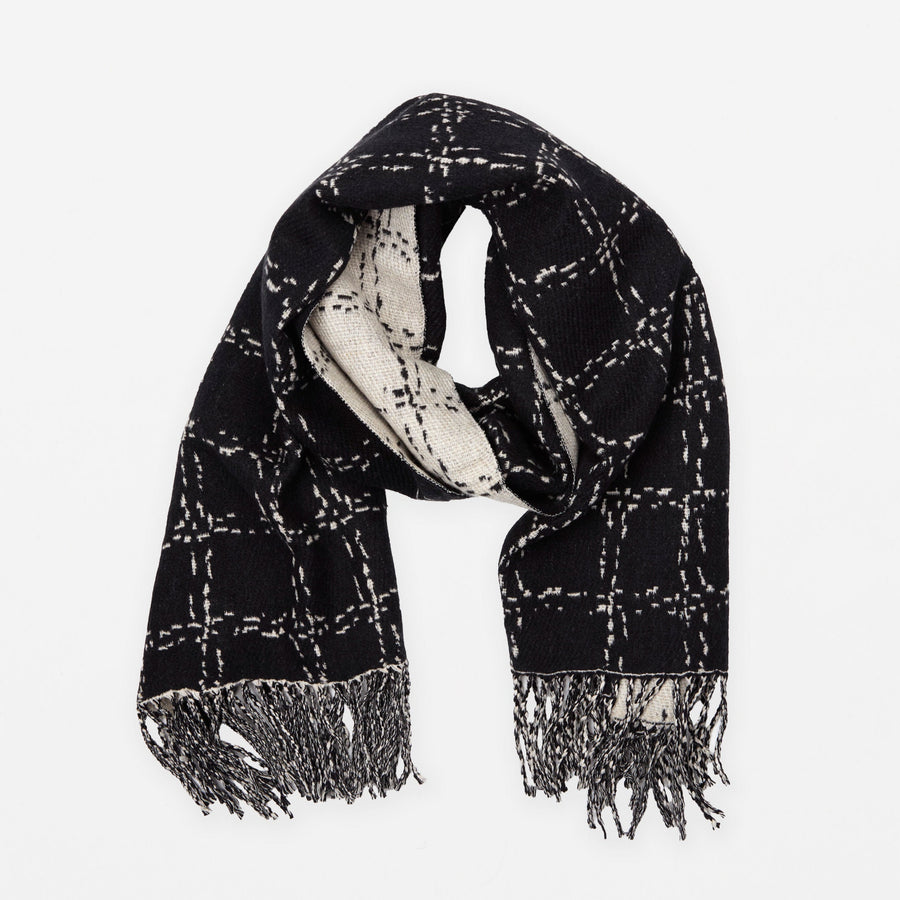 S + G Scarf - Patchwork Black with Tassels SGS1924