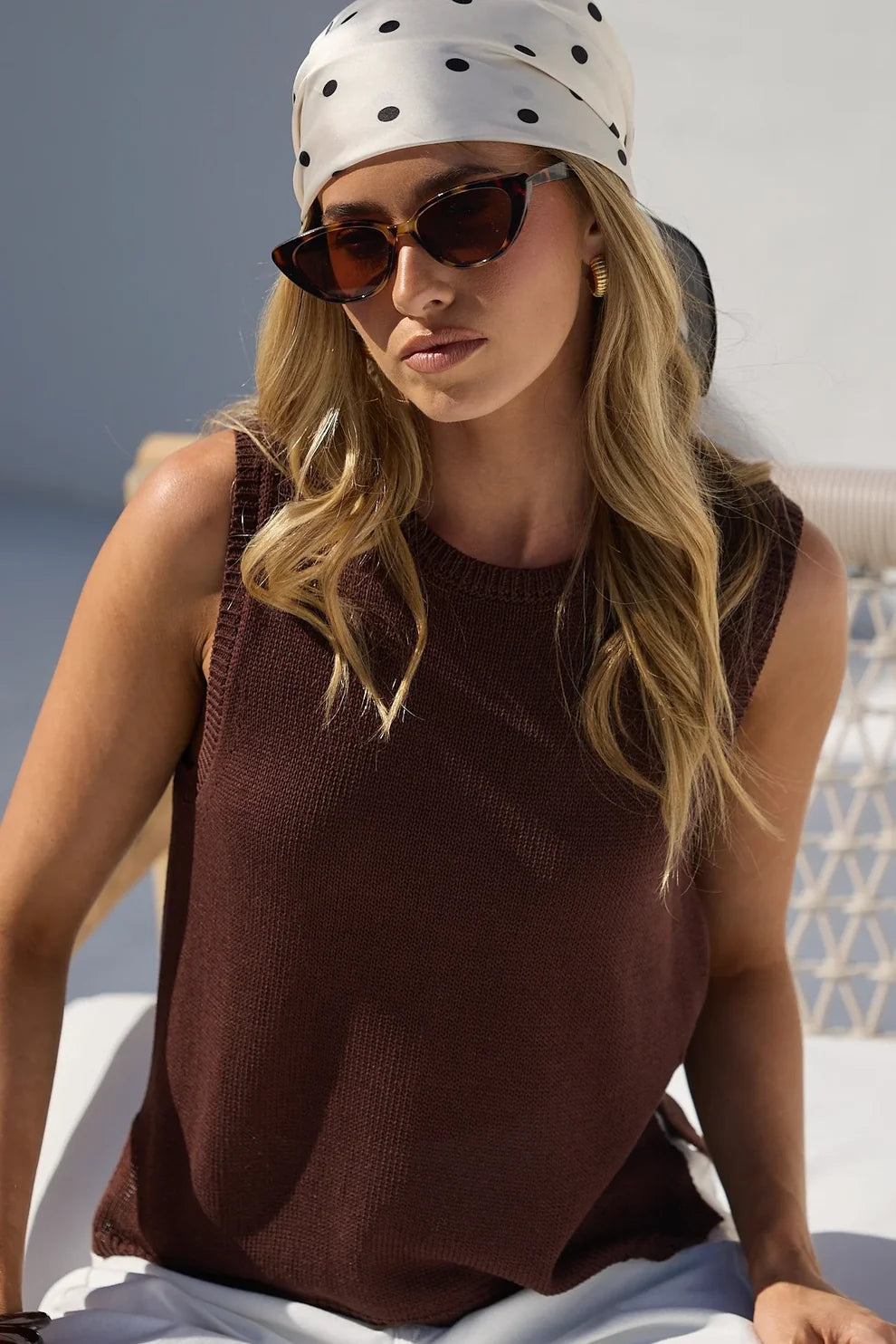 Salute Relaxed Sleeveless Knit Tank Top - Chocolate
