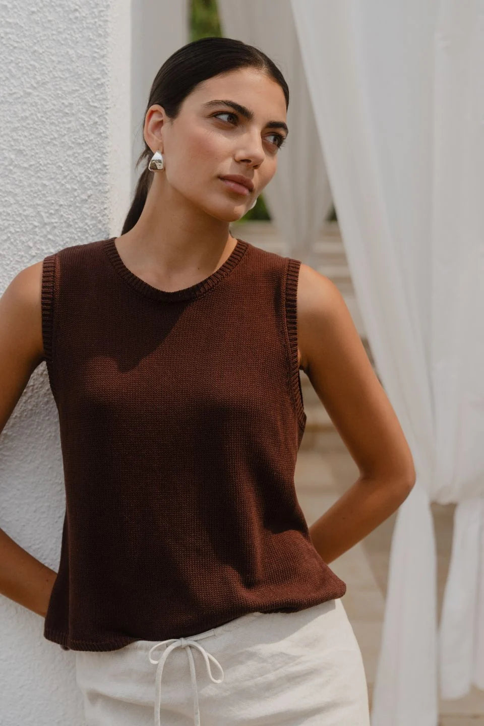 Salute Relaxed Sleeveless Knit Tank Top - Chocolate