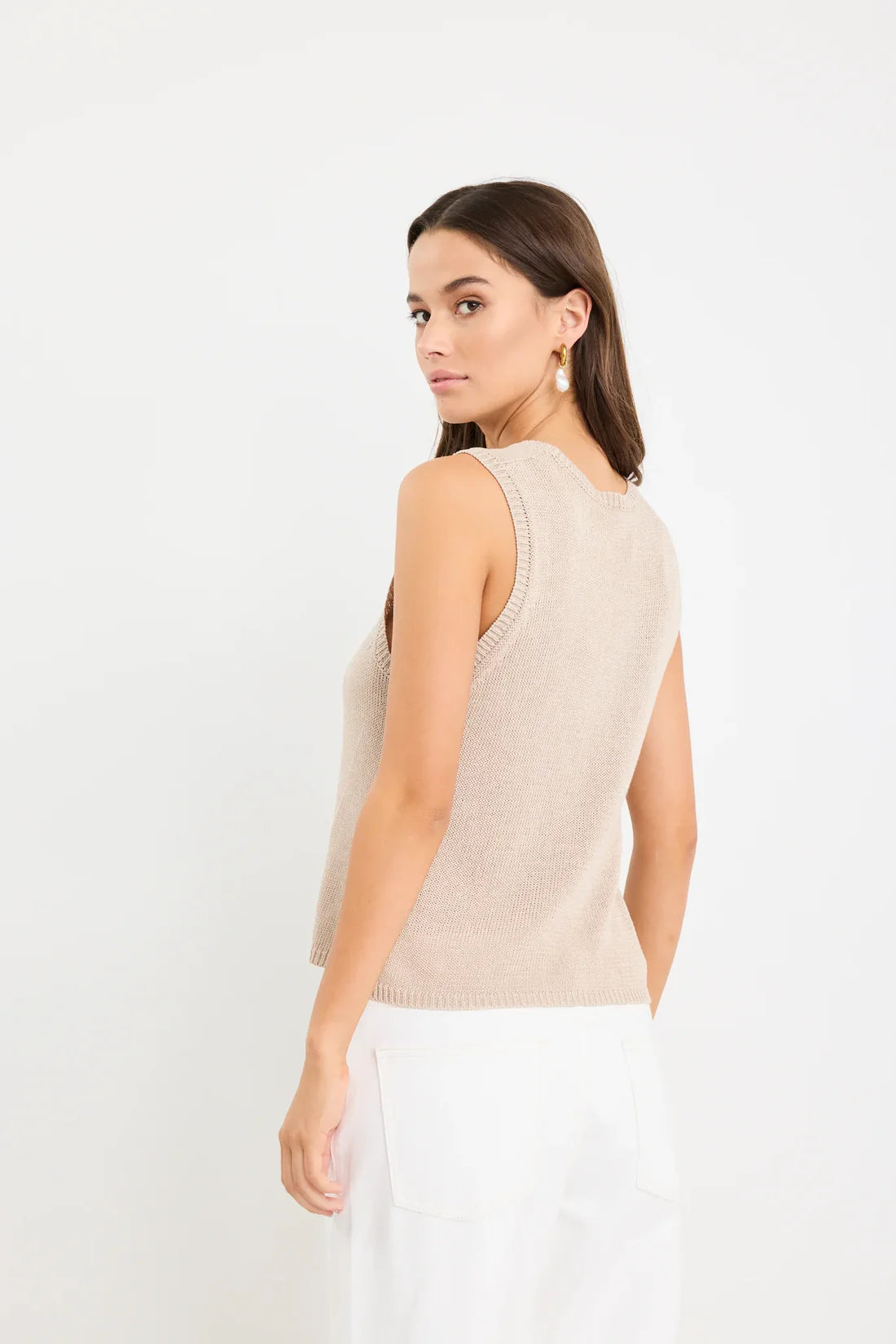 Relaxed Sleeveless Knit Tank Top - Sand