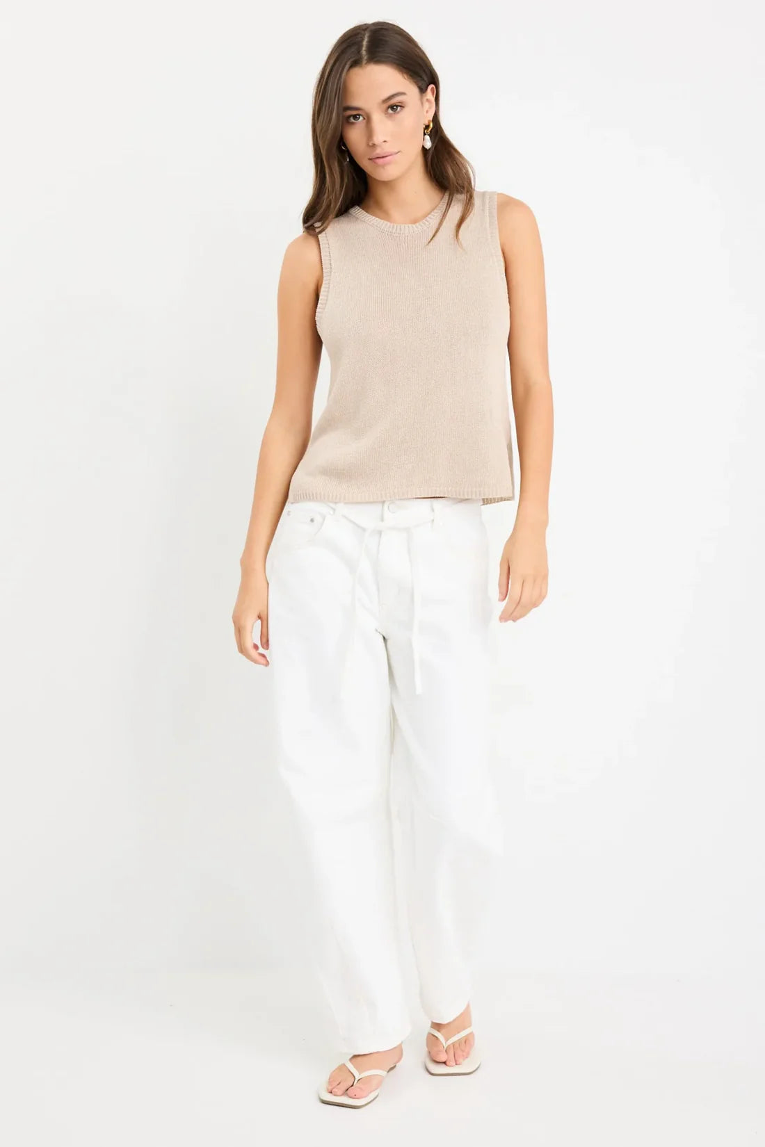 Relaxed Sleeveless Knit Tank Top - Sand
