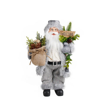Christmas - Santa Grey/White Plaid with Welcome Sign 30cm
