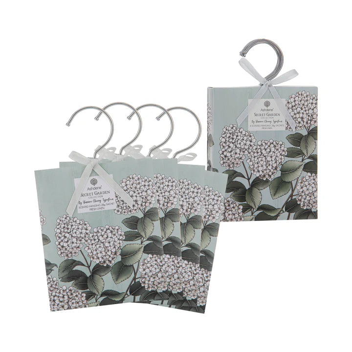 Secret Garden Fresh Linen Scented Hanging Sachets - 4 Pack