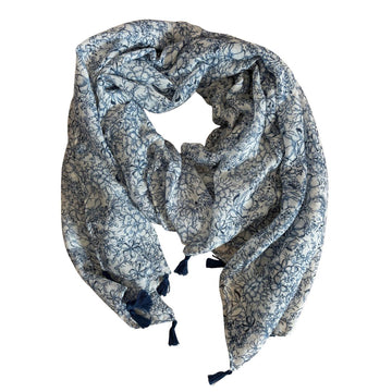Floral Scarf - Outline Blue