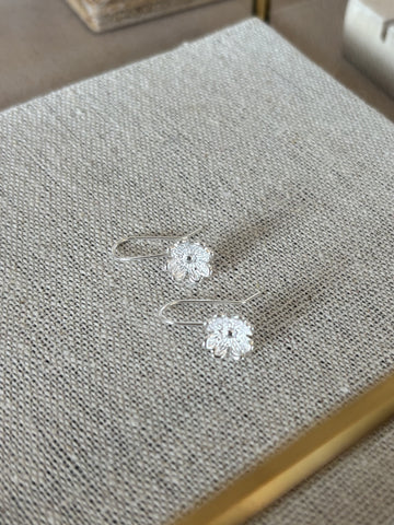 Silver Earrings - Fixed Flower Drop | Silver Centre