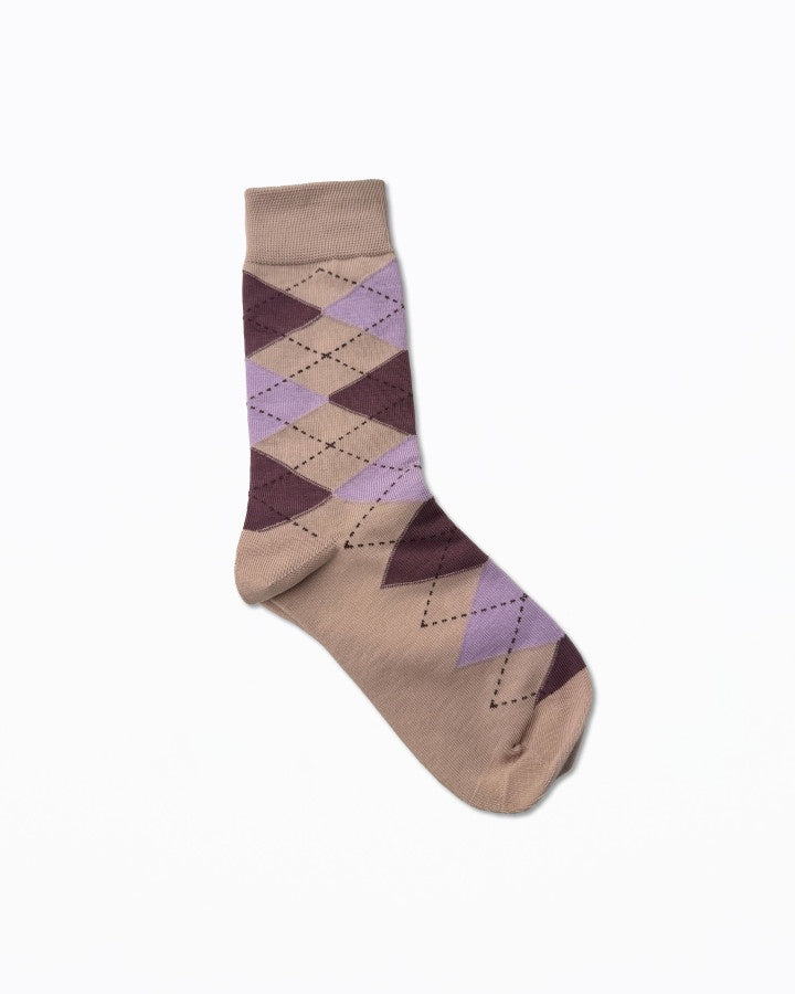 Sock Jacquard - Tan / Purple / Chocolate