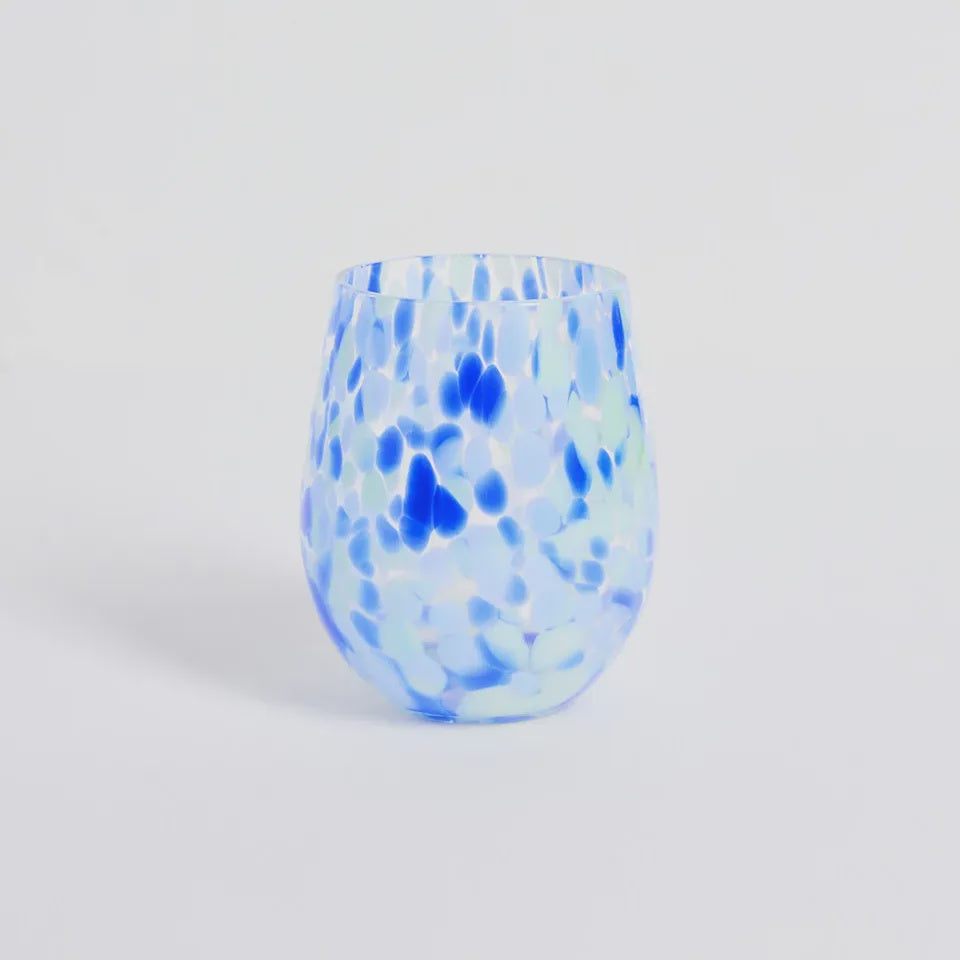 Stemless Blue Green Splatter Wine Glass
