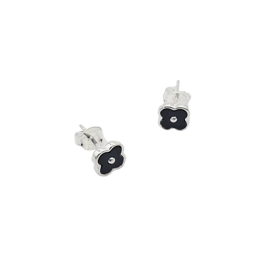 Sterling Silver Studs - Black Inset Blossom