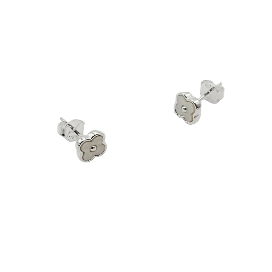 Sterling Silver Studs - White Inset Blossom
