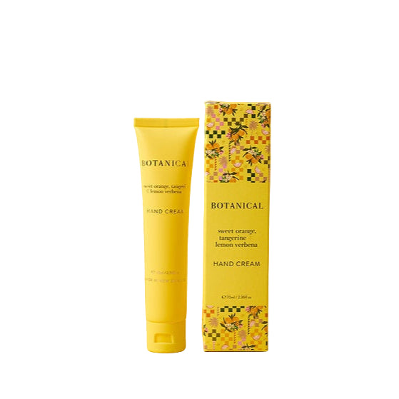 Botanical hand cream with packaging on a yellow background