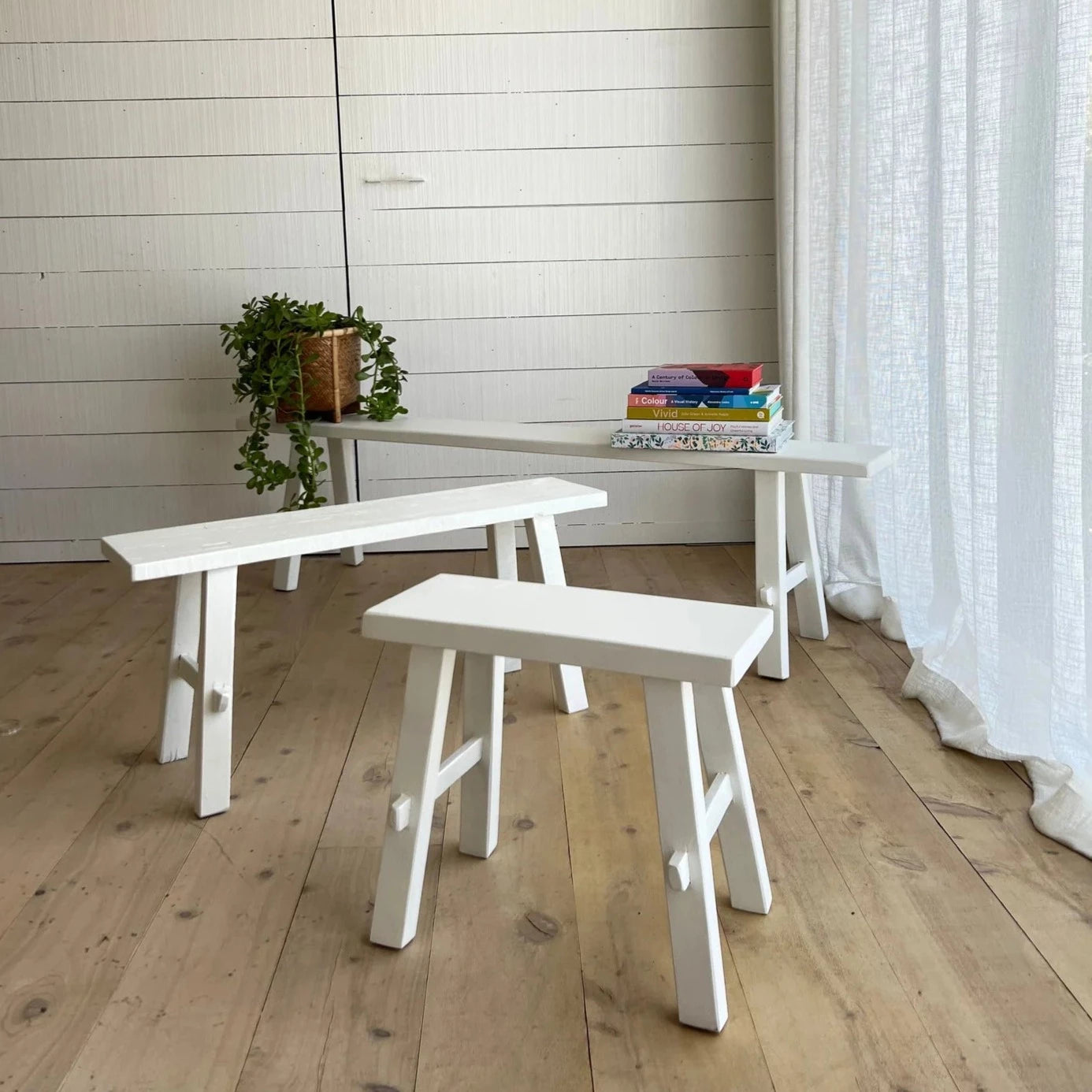 Teak Bench - White 39cm