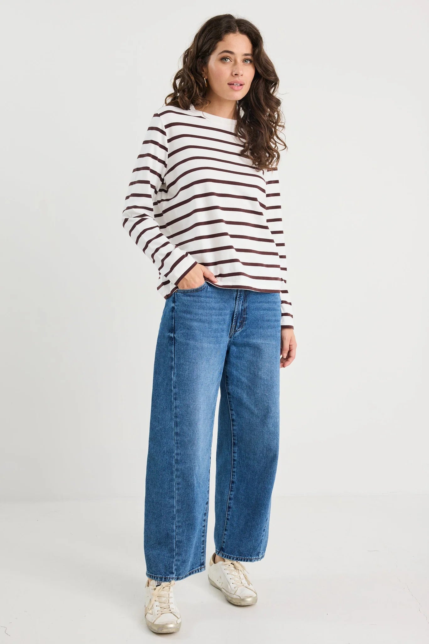 Chocolate White Stripe Boxy Long Sleeve Tee