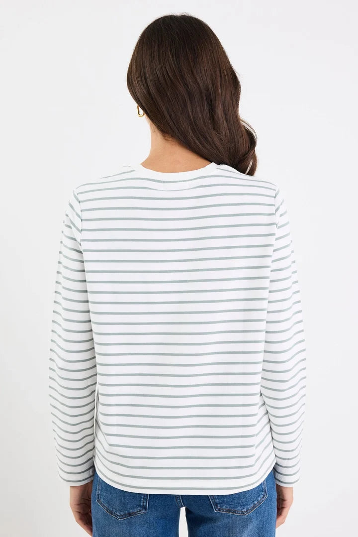Tether Stripe Long Sleeve Boxy Tee - Khaki White
