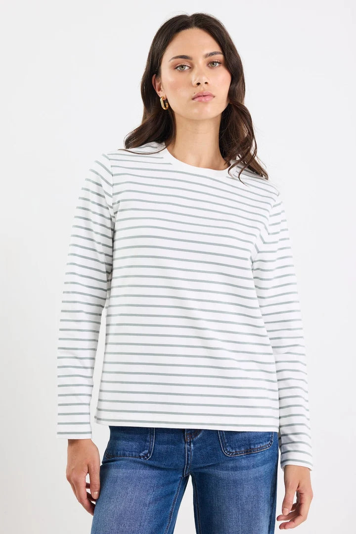 Tether Stripe Long Sleeve Boxy Tee - Khaki White