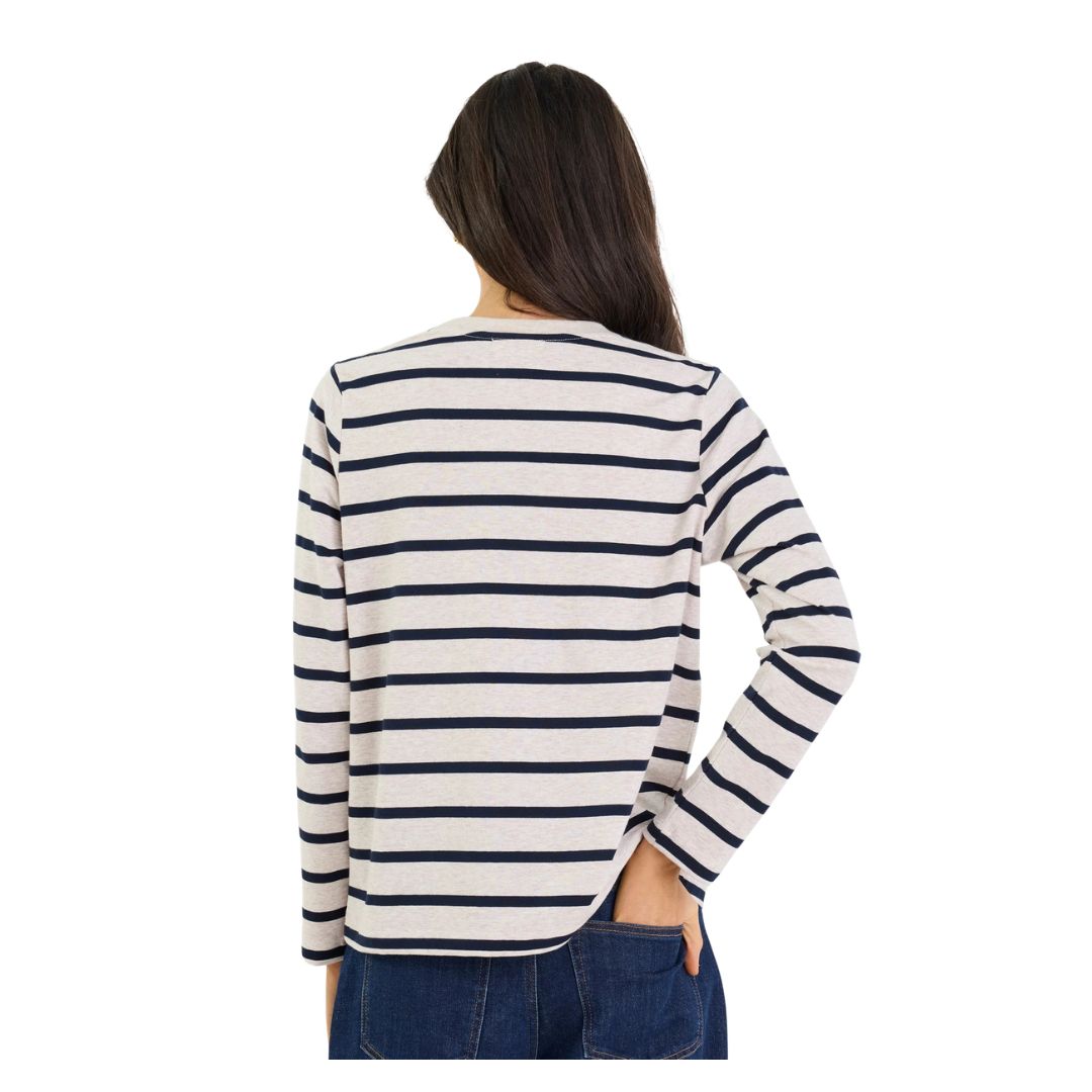 Tether Stripe Long Sleeve Boxy Tee - Ecru Navy