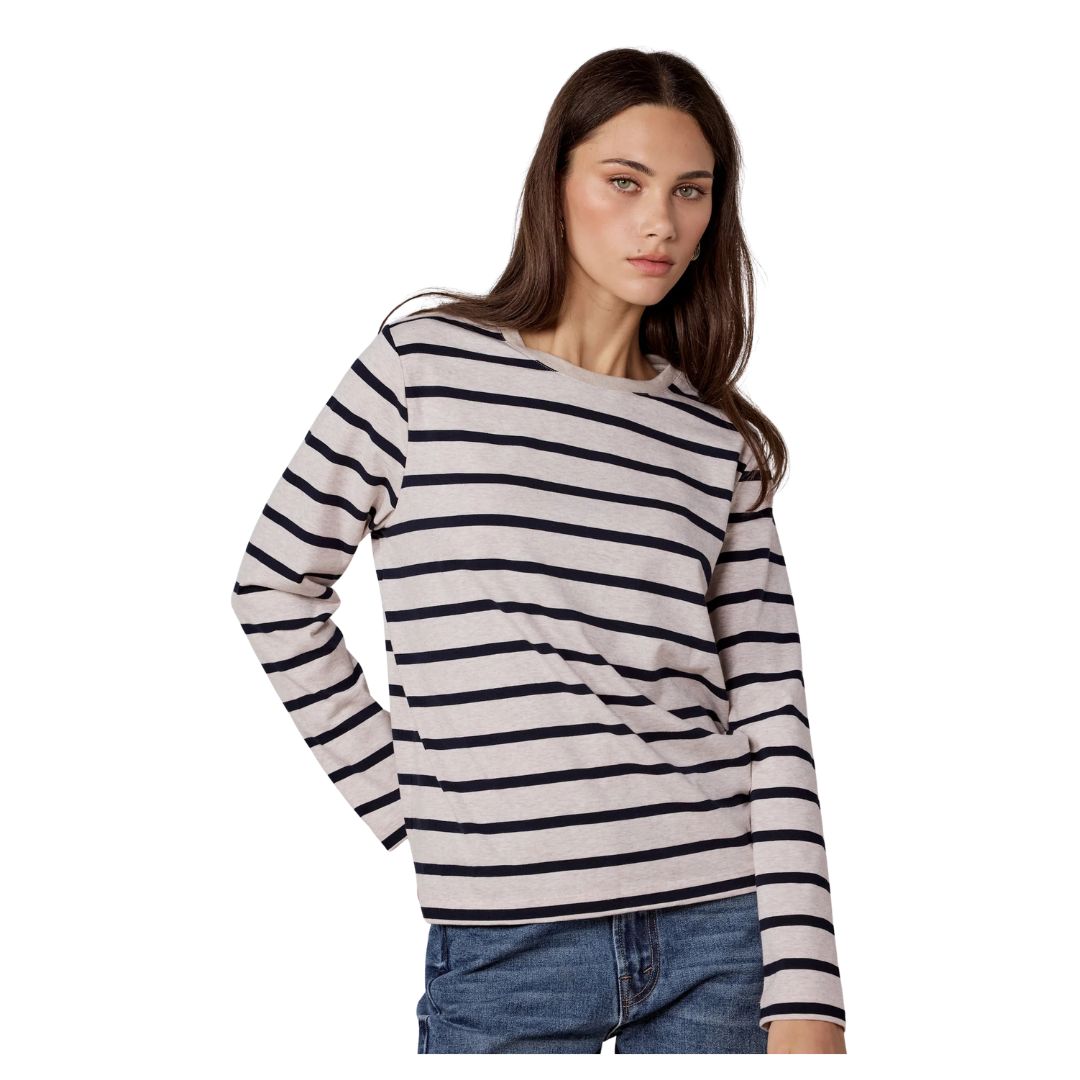 Tether Stripe Long Sleeve Boxy Tee - Ecru Navy