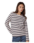 Tether Stripe Long Sleeve Boxy Tee - Ecru Navy