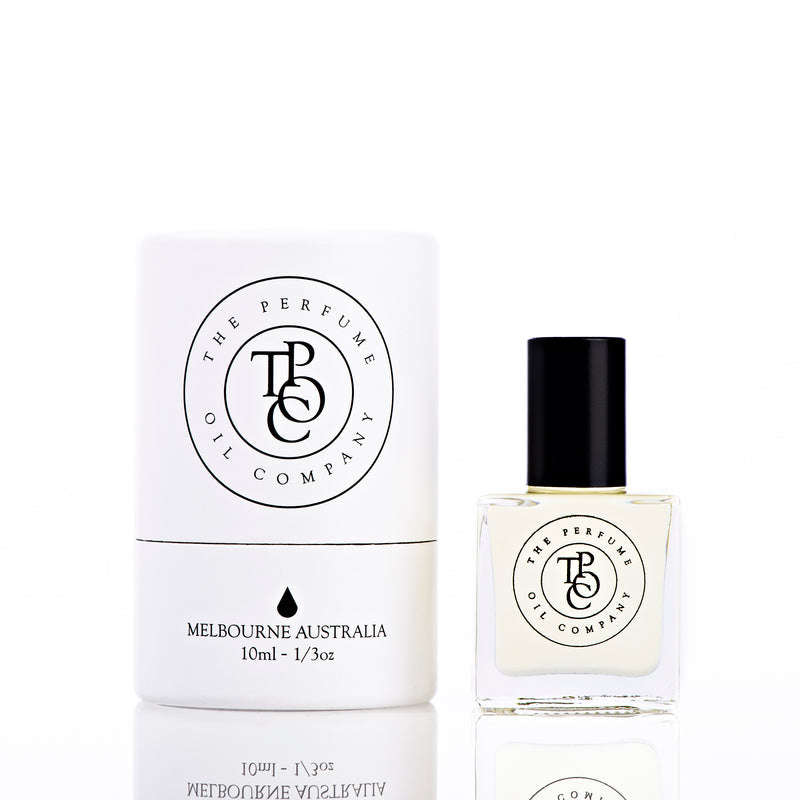 Perfume bottle and packaging of The Perfume Oil Company with a white background