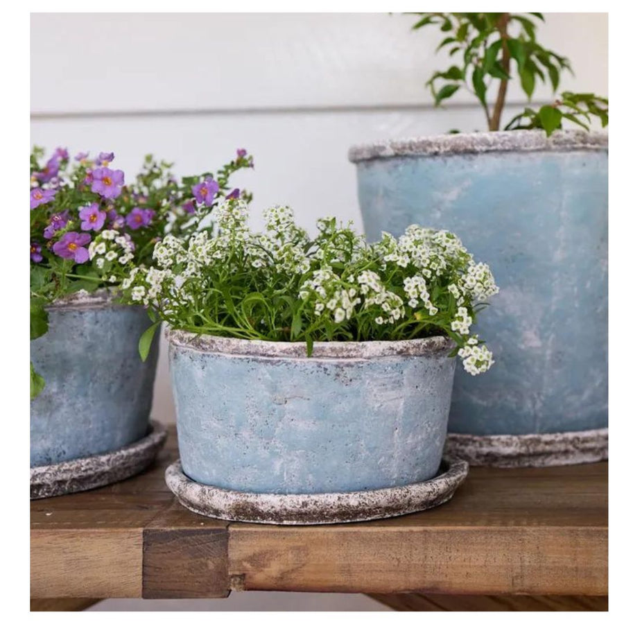 Wide Planter Pot with Saucer | Small  - Sea Blue