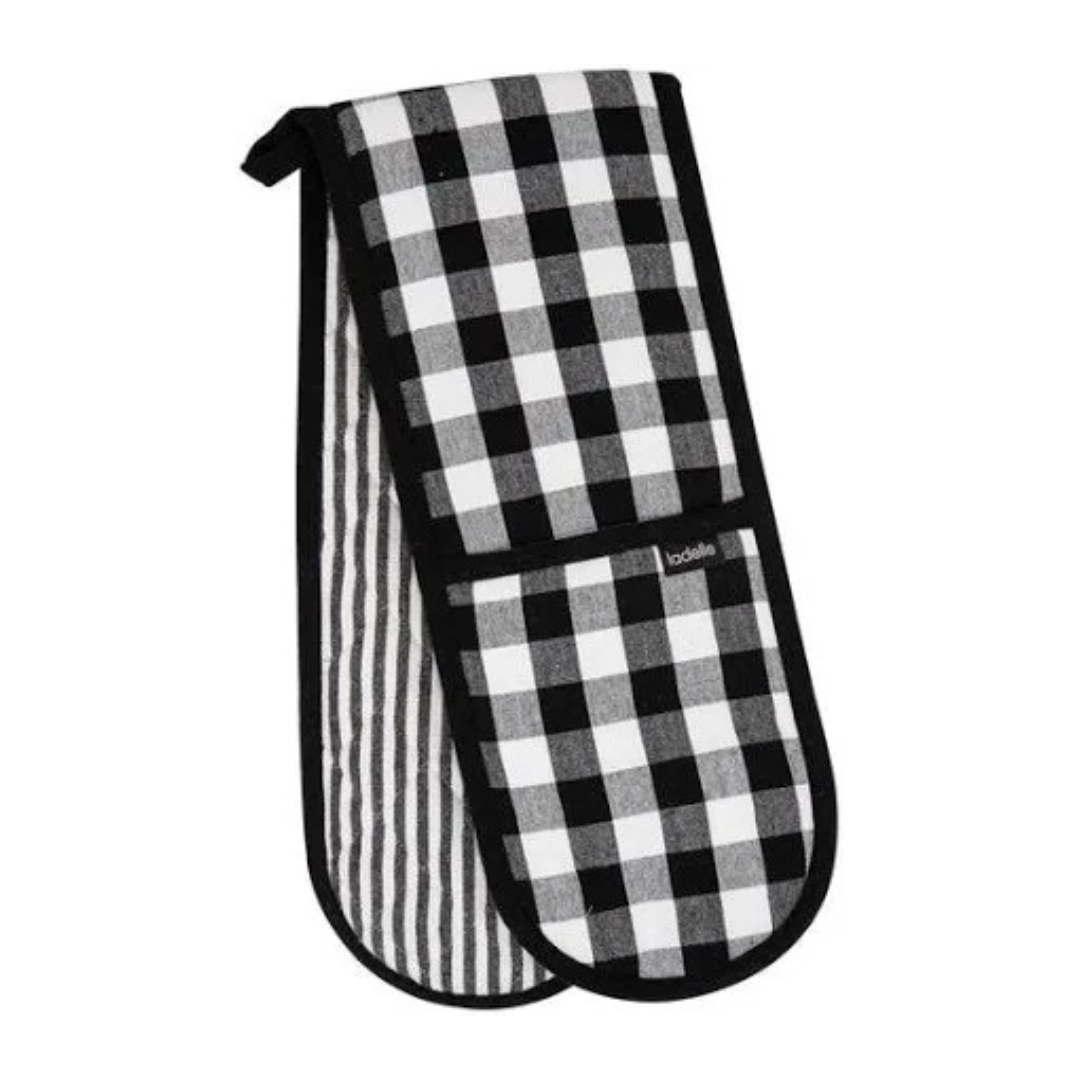 Gingham Double Oven Mitt - Black