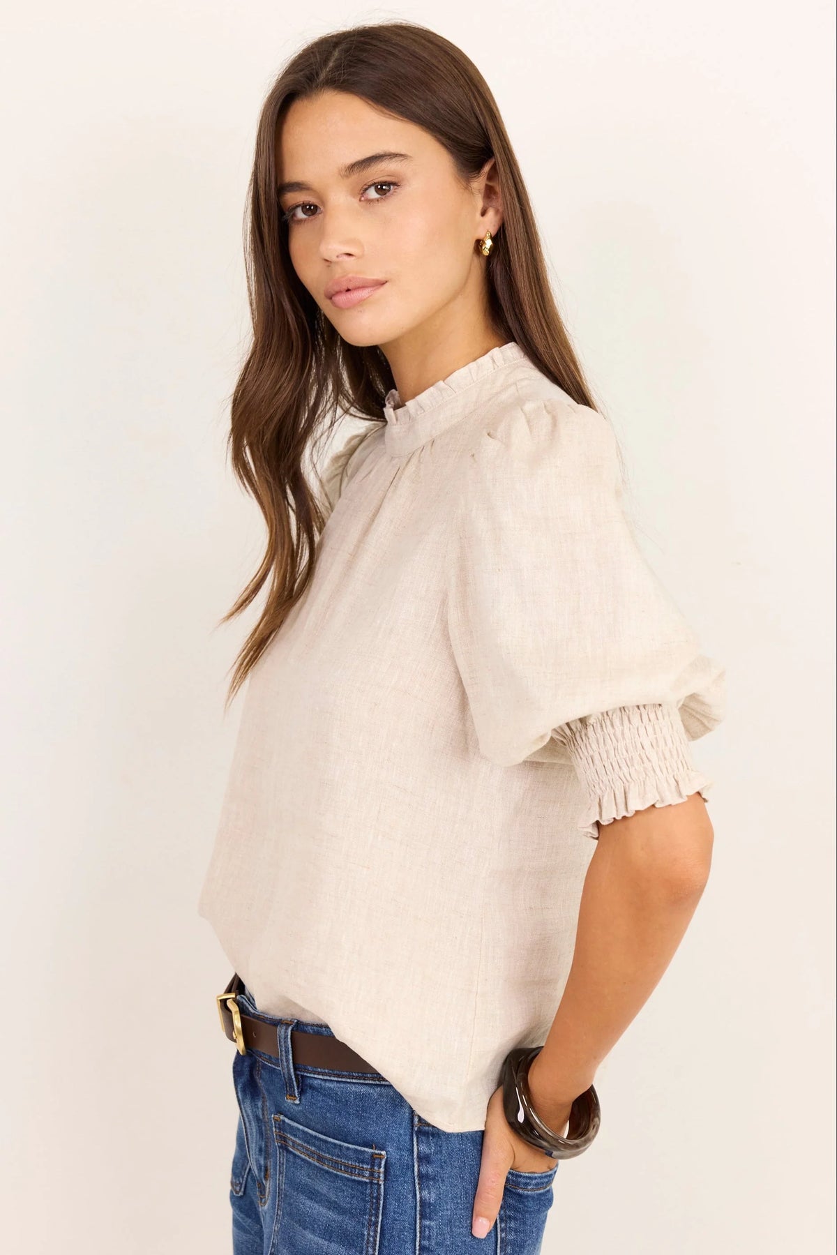 Verse Linen High Neck Top - Natural