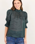 Verse Petrol Sheer High Neck Short Sleeve Top
