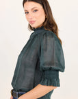 Verse Petrol Sheer High Neck Short Sleeve Top