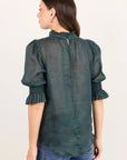 Verse Petrol Sheer High Neck Short Sleeve Top