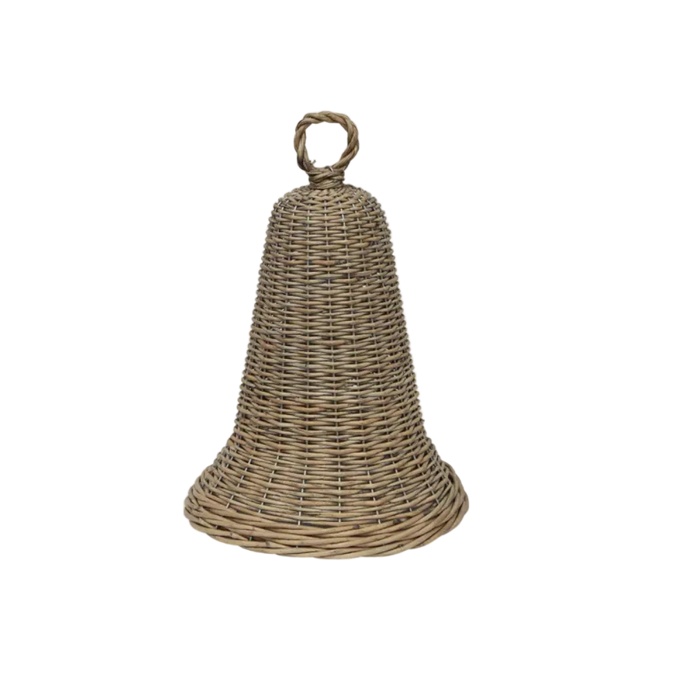 Woven bell-shaped object on a white background