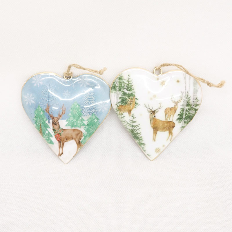 Christmas vintage tin reindeer heart hanging decoration by Le Forge