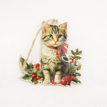 Christmas - Vintage Tin Cat with Garland Decoration