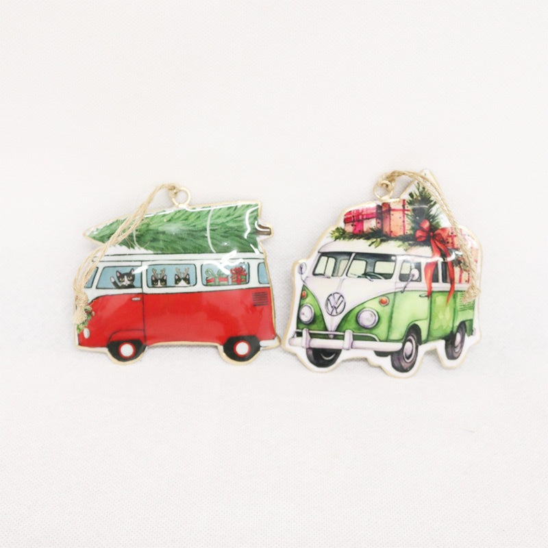 Christmas vintage tin Kombi Van decorations - Green |Red by Le Forge