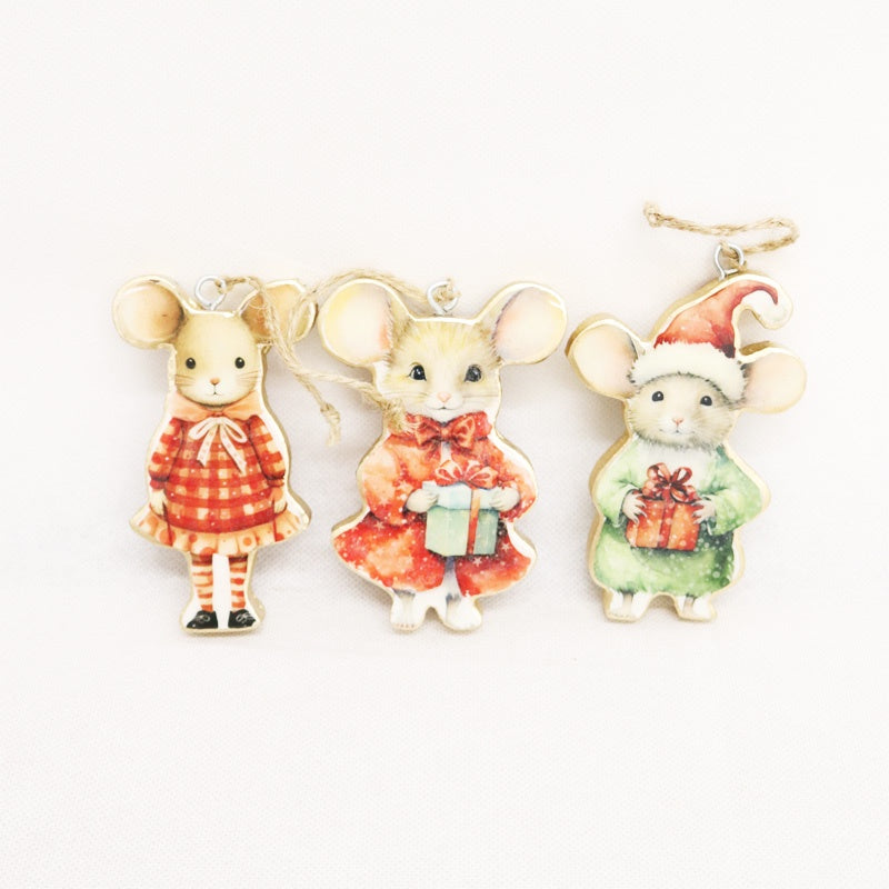 Vintage wooden mice - Christmas decorations by Le Forge