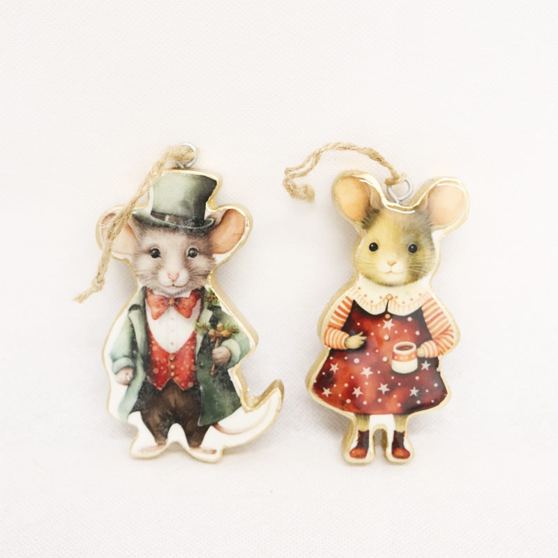 Vintage wooden Ma & Pa Mice  - Christmas decoration by Le Forge
