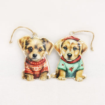 Christmas vintage tin puppy decorations by Le Forge