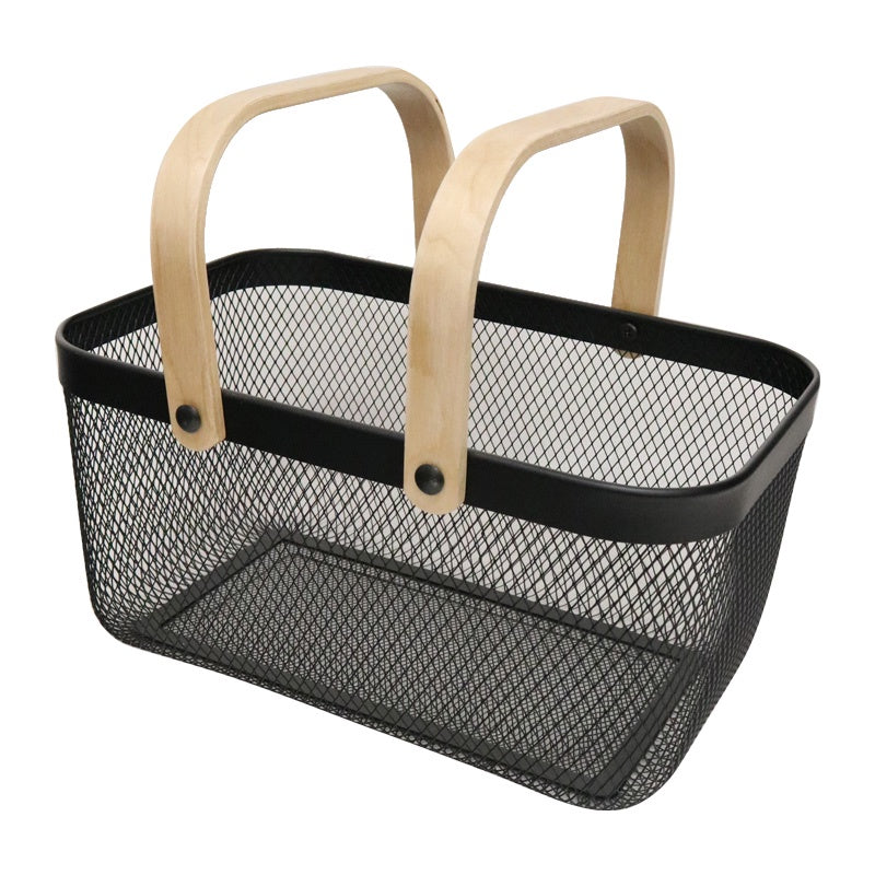 Basket Bamboo Handles Black
