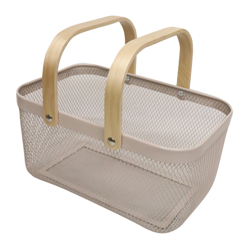 Mesh Basket Bamboo Handles Ivory