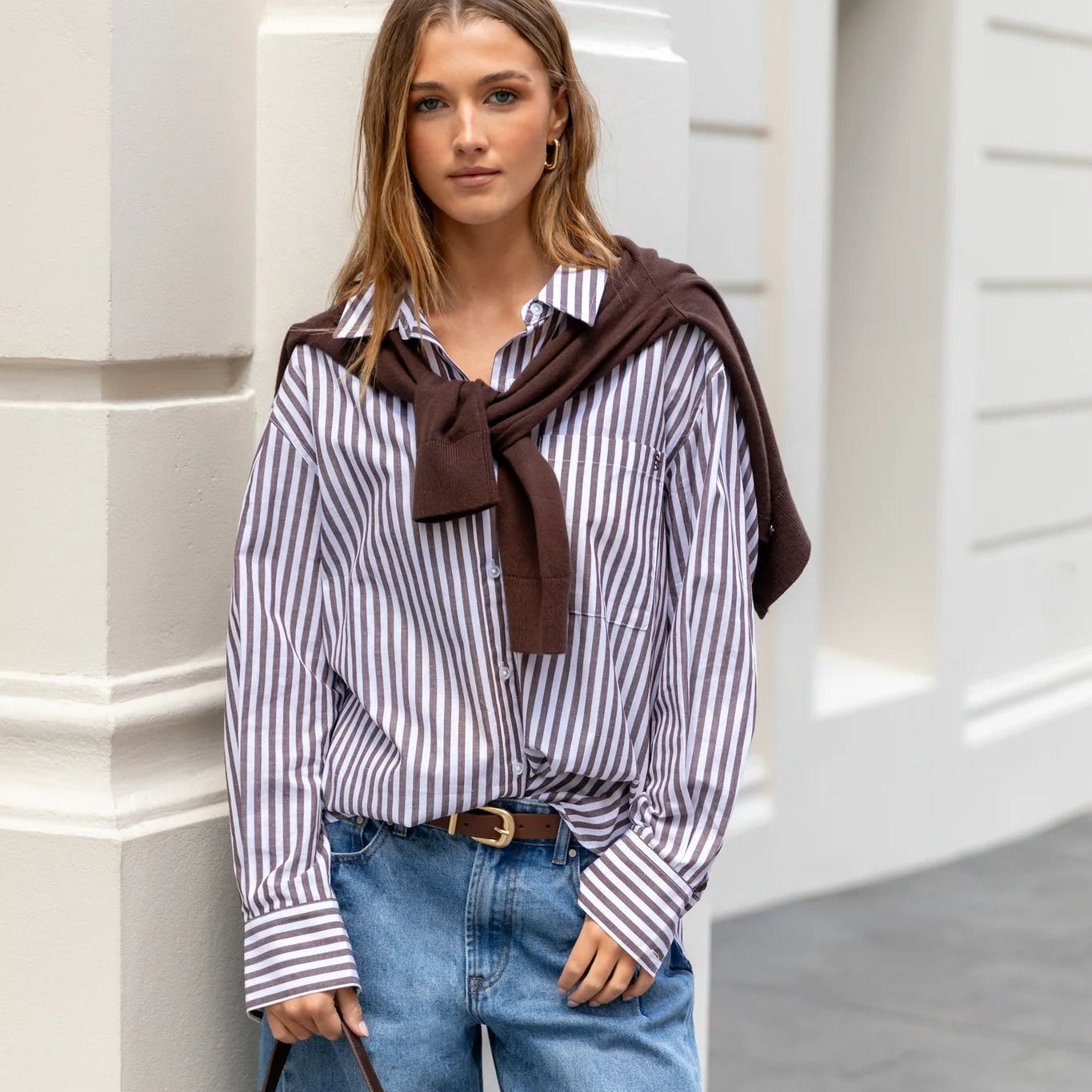 Chocolate Stripe Cotton Oversized Shirt