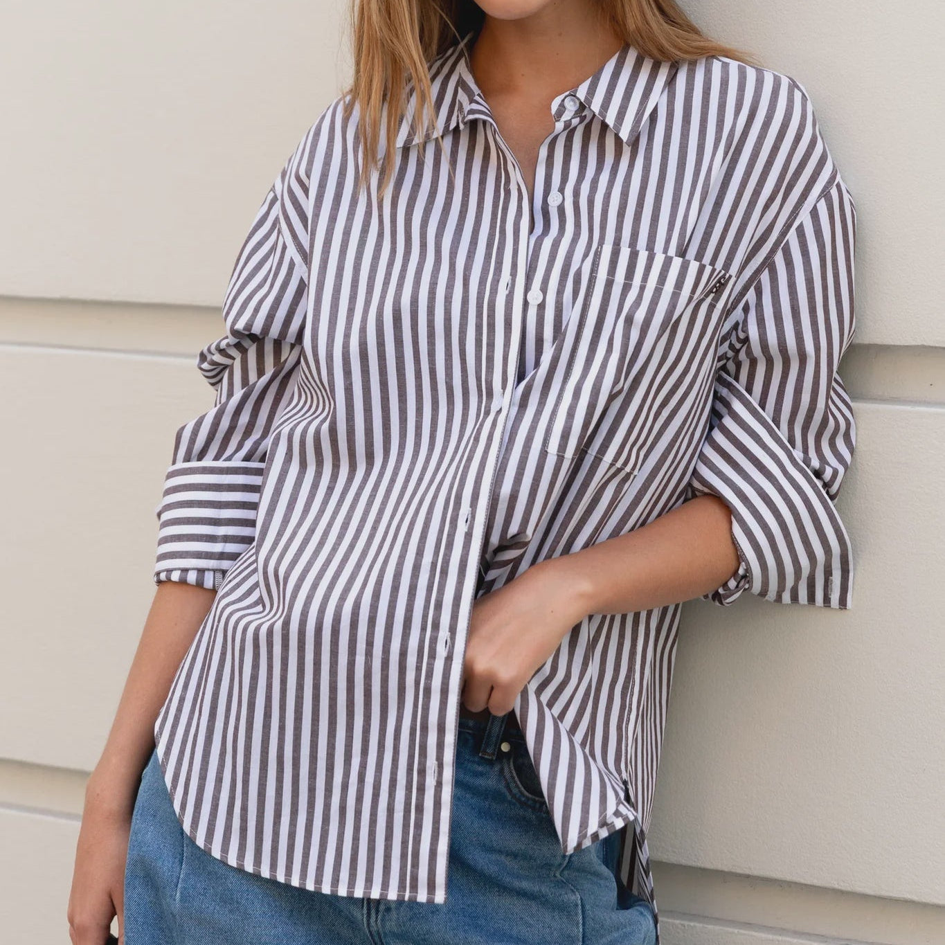 Chocolate Stripe Cotton Oversized Shirt