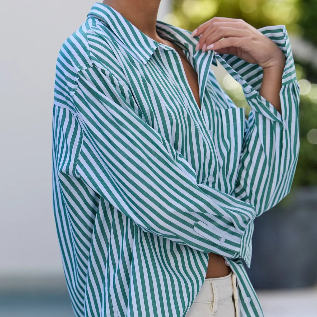 Forest Stripe Cotton Oversized Shirt