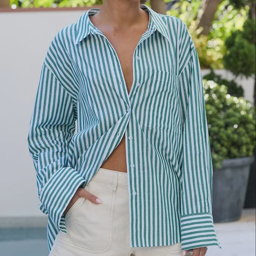 Forest green stripe shirt - Stories be Told
